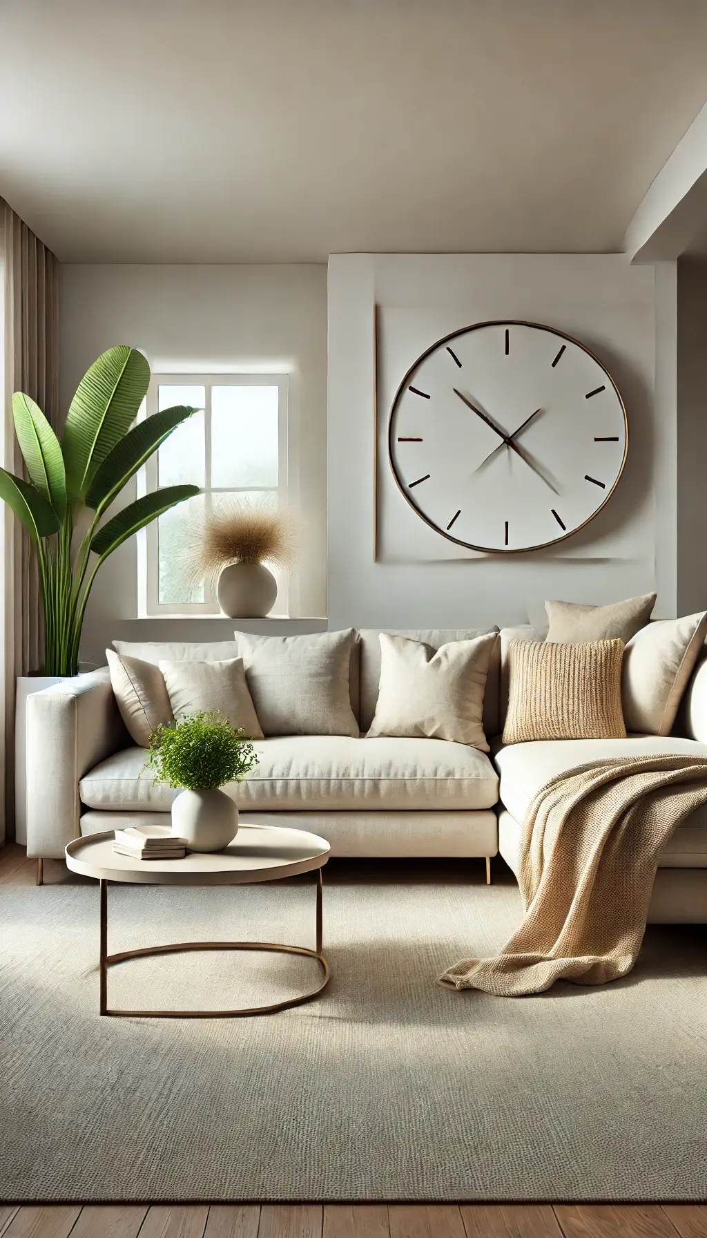 Modern living room with a stylish clock